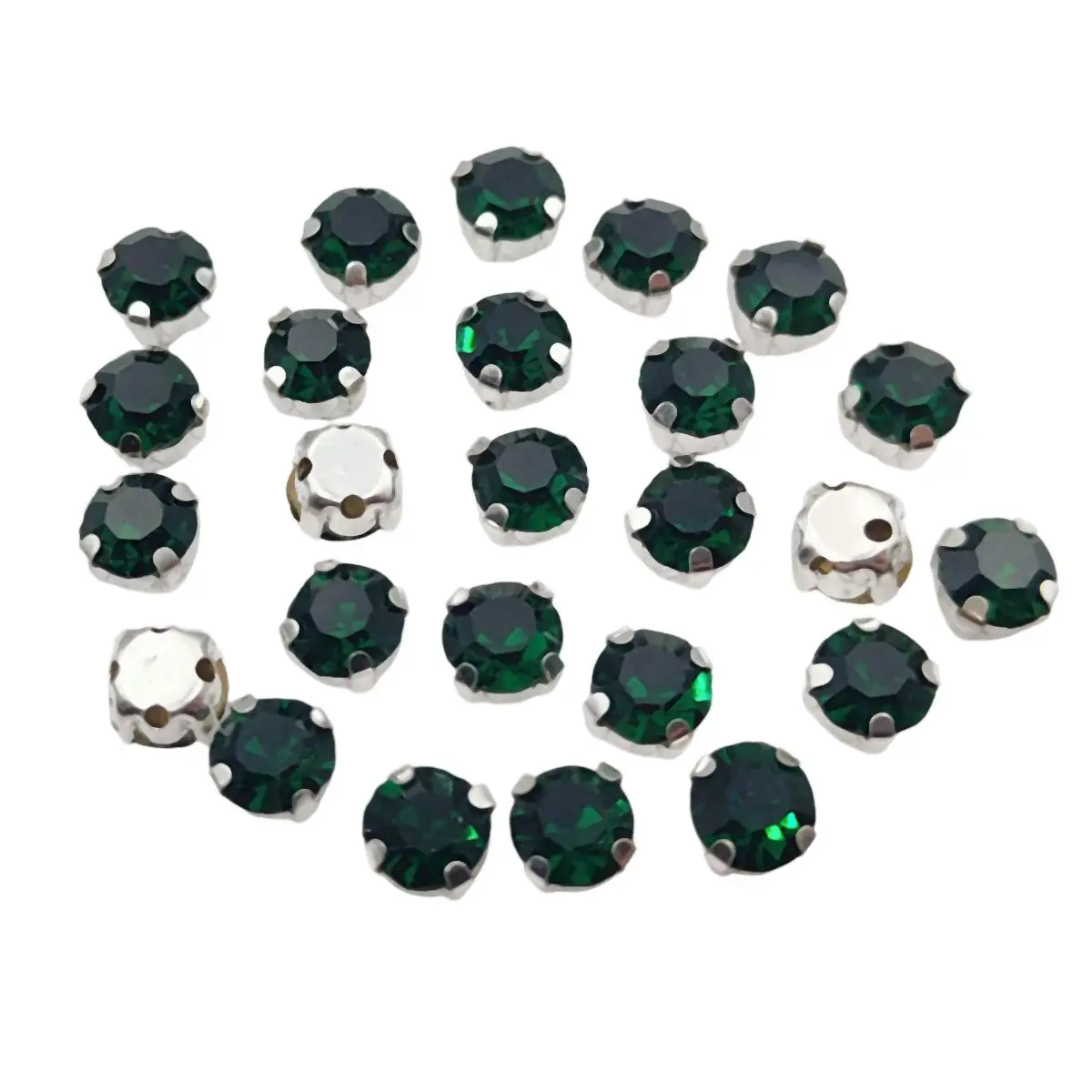 Round Glass Rhinestones with Claw Setting - Crystal Stones with Silver Metal Base
