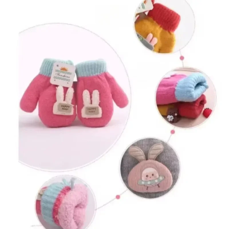 Baby Winter Hand Gloves Thick Warmer Knitted Mittens Thicken Mittens For Kids Cute Cartoon Gloves Boys Girls