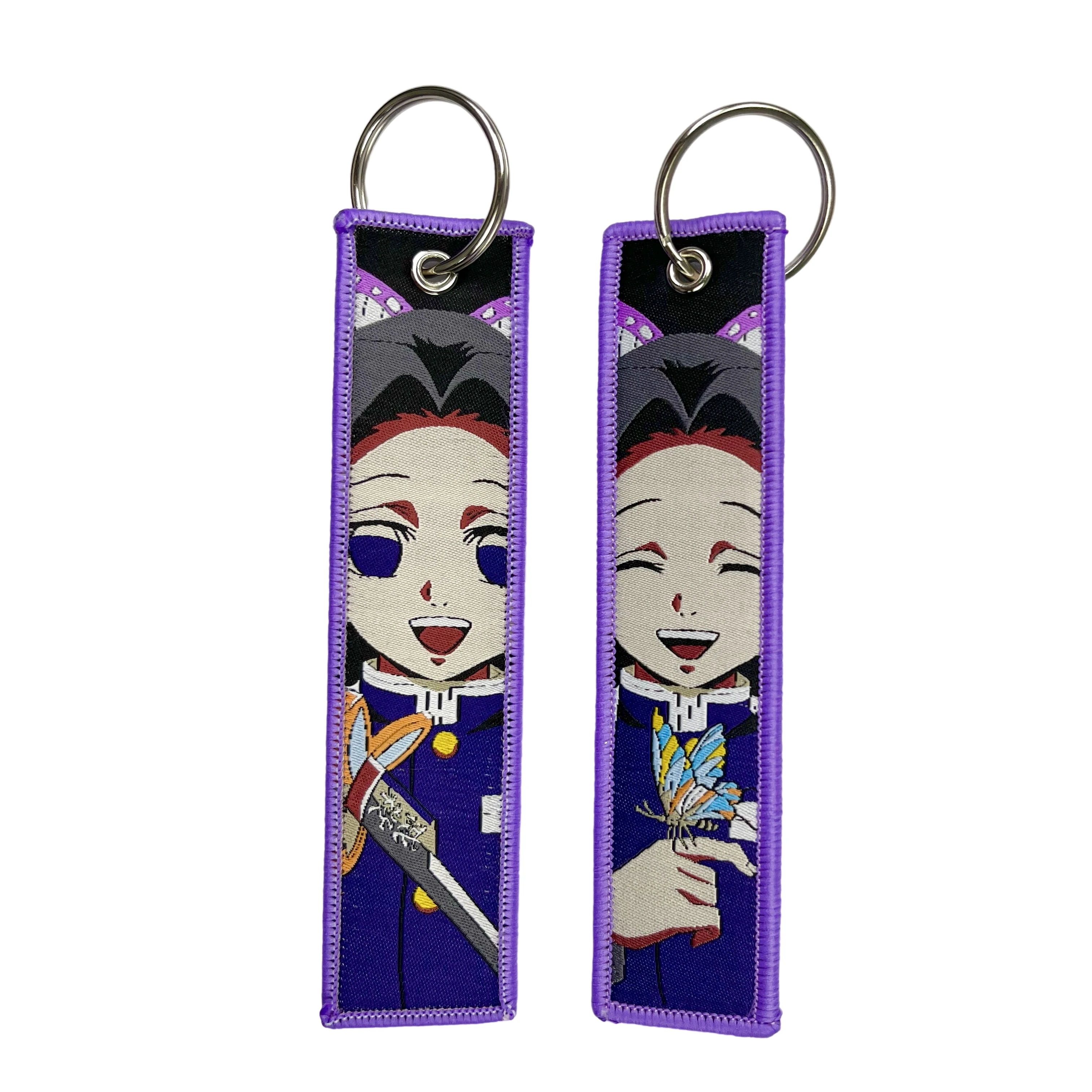 Anime Girls Key Tag Embroidery Key Fobs Keychain For Car Keys Backpack Ring Holder Jewelry Accessories Gifts Chaveiro
