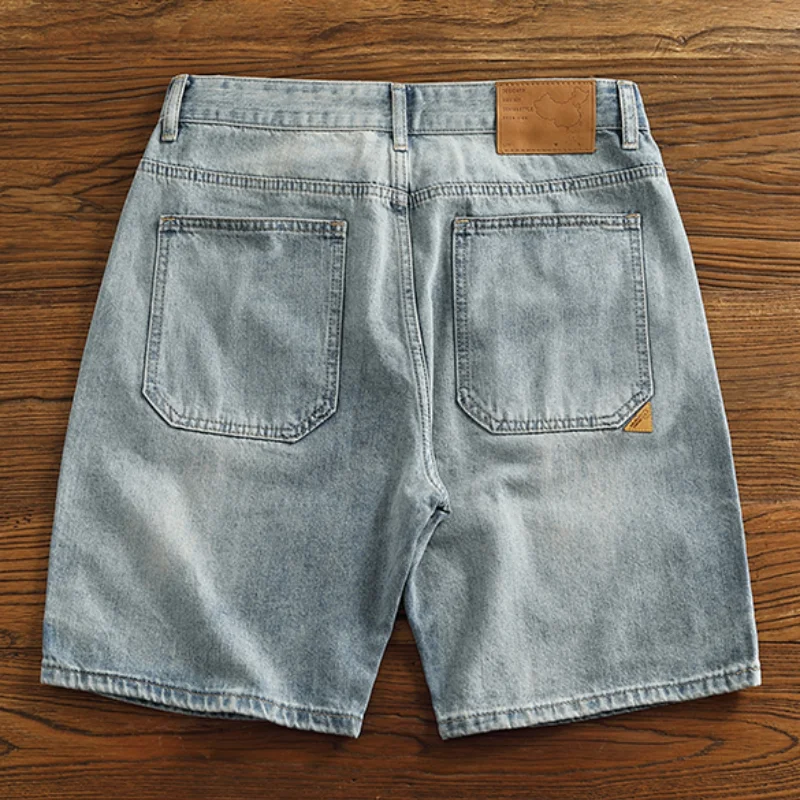Men's Retro Classic Color Casual Pants Loose Straight Denim Shorts Summer Trendy New Fashion