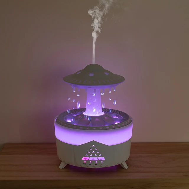 UFO Rain Drop Air Humidifier New 300ml 7 Colors LED Lamp Ultrasonic Remote Control Rain Cloud Aroma Diffuser 3