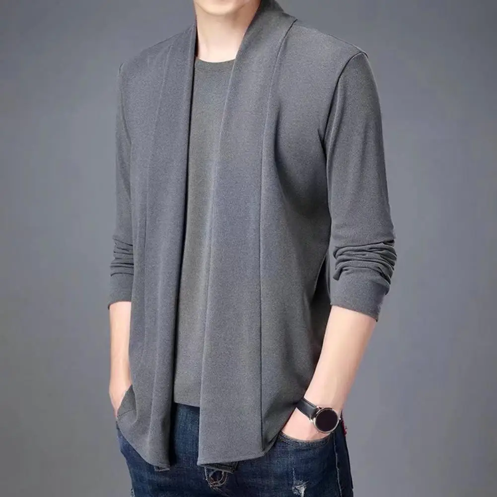 

O-Neck Scarf Collar Long Sleeve Slim Fit Casual Jacket Men Solid Color Fake Two Piece Cardigan Coat
