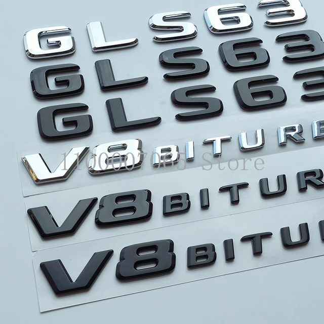 2017 silber Schwarz Buchstaben GLS63 V8 Biturbo ABS Emblem für Mercedes  Benz AMG X166 Auto Styling Kotflügel Stamm Typenschild Logo aufkleber