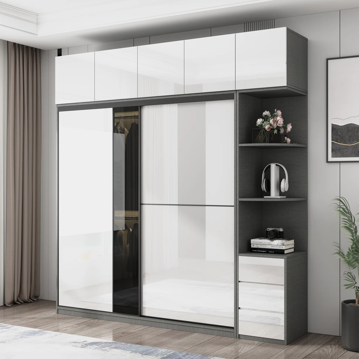 

Luxury sliding door wardrobe household bedroom simple modern cloakroom cabinet combination sliding door wardrobe