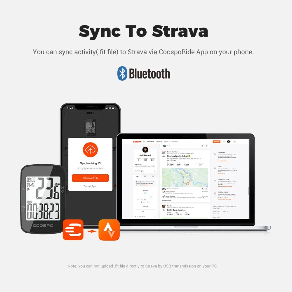 COOSPO BC26 Wireless Bike Computer GPS - Entry-Level Speedometer With 25H Battery, Syncs To Strava