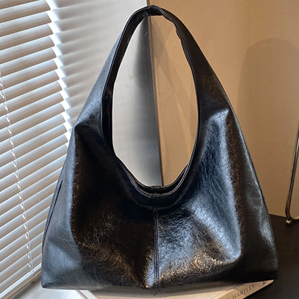 Women PU Vintage Tote Bag Large Capacity Stylish Shoulder Purse Solid Color Simple Commuting Bag Hasp Closure Outdoor Travel Bag