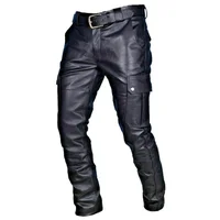 New Solid Color Fashion PU Leather Pants Casual Leather Motorcycle Pants Punk Style Full Length Trousers Streetwear Men 1