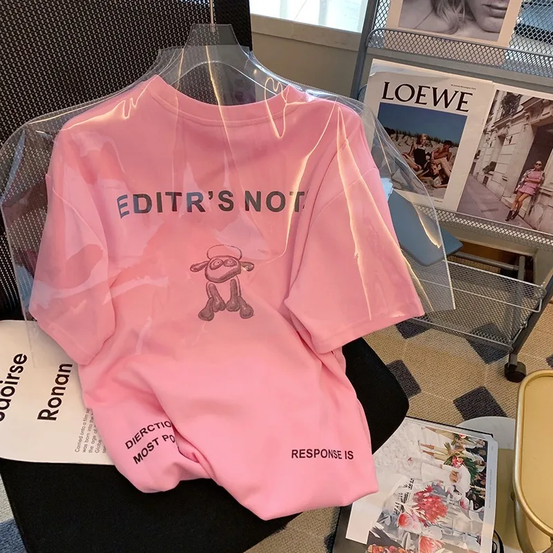 

CGC Korean Fashion 100% Cotton T-shirts Women Cartoon Print Tees Summer Short Sleeve Tops Casual Oversized T-shirt y2k Clothes