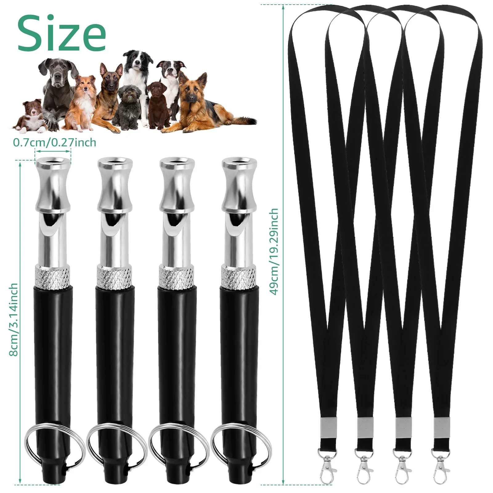 4Pcs Dog Whistle Adjustable Training Ultrasonic Puppy Whistle with Lanyard To Stop Barking Bark Deterrent Control Dog