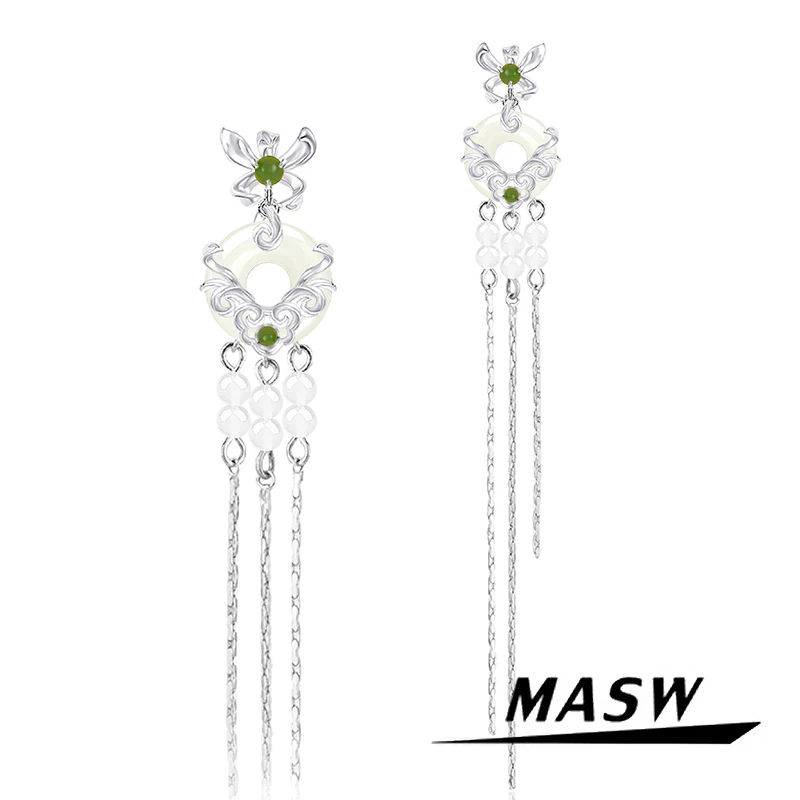 

MASW Original Design Chinese Trend Jewelry High Quality Brass Simulated Glass Pearl Tassel Earrings For Women Girl Gift