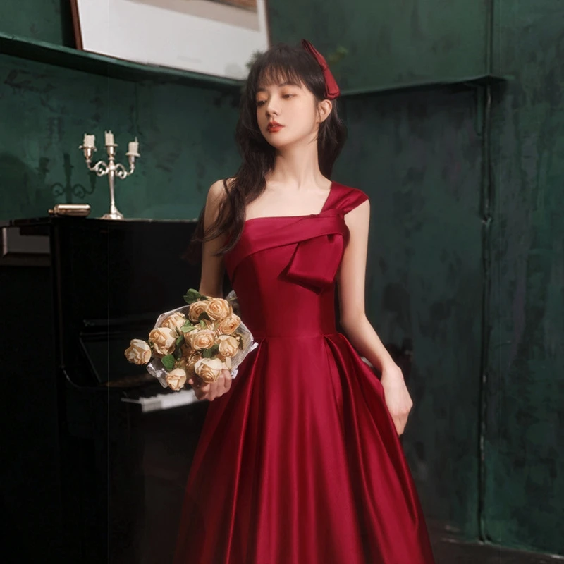 

Потрясающее платье для невесты 2023 Новинка бордовое вечернее платье без бретелек с открытой спиной осеннее свадебное атласное вечернее платье для свадьбы