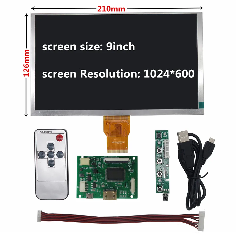 9''1024*600 Screen Display LCD TFT Monitor With Driver Control Board HDMI-Compatible For Computer Orange Raspberry Pi 2 3 4