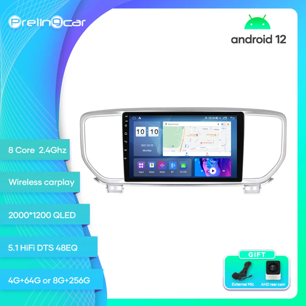 

Prelingcar для KIA Sportage 2018 2019 года Android 12 автомобильный монитор 8 256g Carplay RDS GPS Встроенный 2din Радио DVD плеер 5,1 HIFI DST