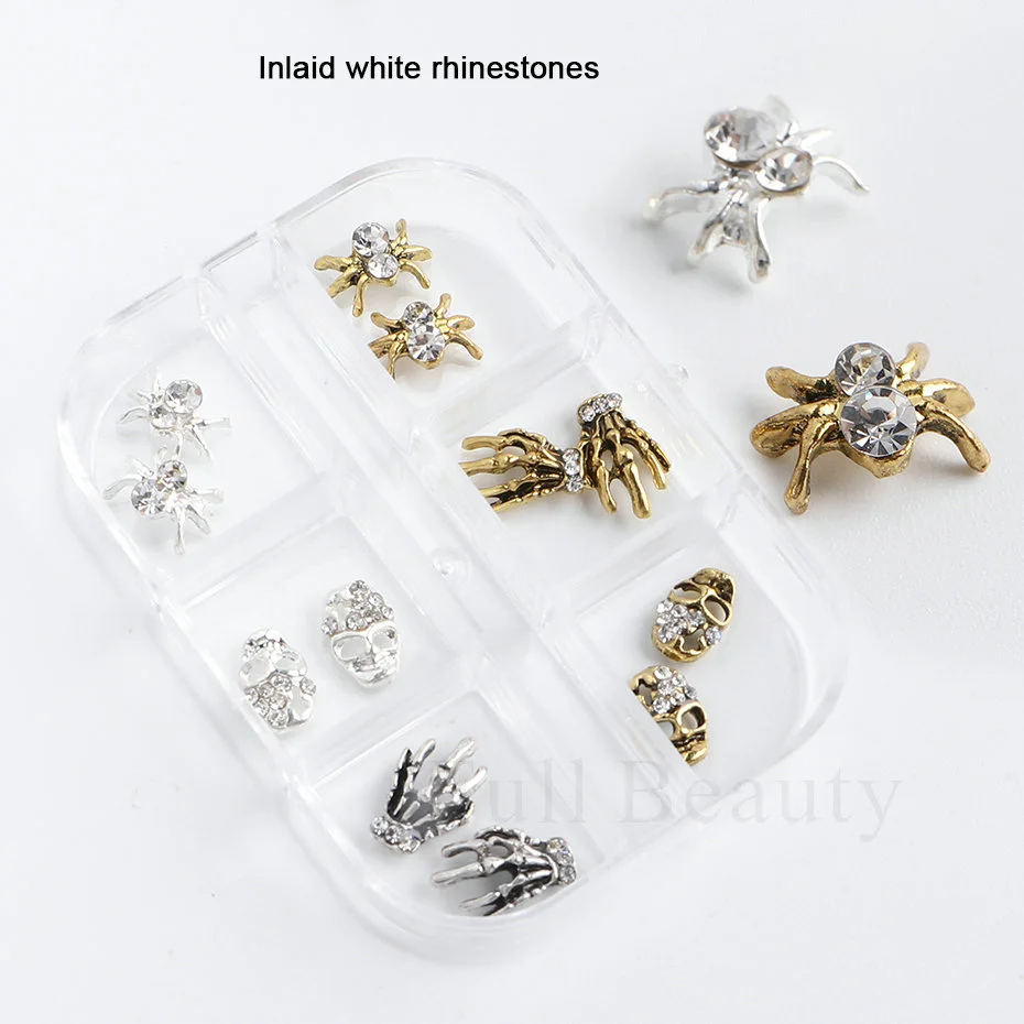  JERCLITY 60pcs 3D Halloween Gold and Silver Nail Charms Nail Art  Studs Halloween Nail Decoration Charms Supplies Spider Skull Skeleton Hand  Halloween Nail Jewelry for Women Halloween Nail Art : Everything