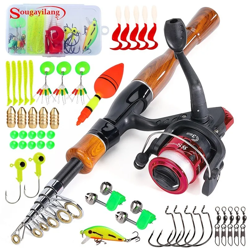 Sougayilang Spinning Fishing Combo 1.6m Carbon Fiber Spinning Rod and 5.2:1  High Speed Fishing Reel with Bait Hook Accessories - AliExpress