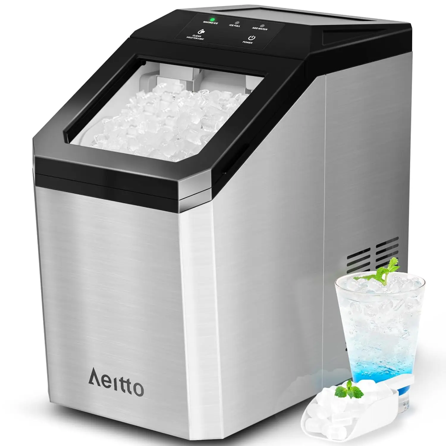 Nugget Ice Maker Countertop, 55lbs/Day, Rapid Ice Release in 5 Mins, Large Capacity Chewable Maker, Self-Cleaning with Stain