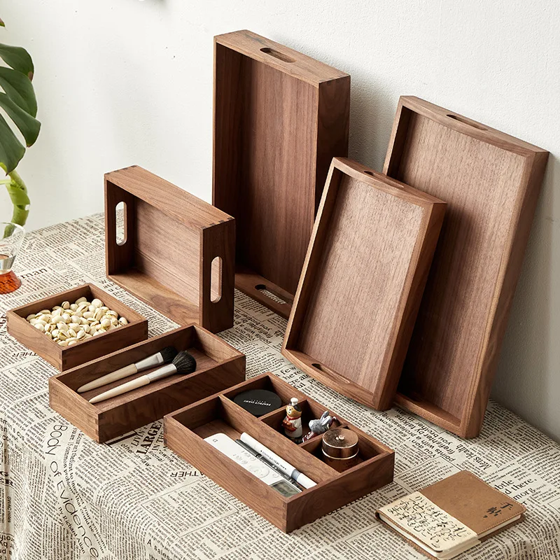 Solid wood desktop sundry coffee table office key storage box Jewelry cosmetics stationery organizer box tray 5