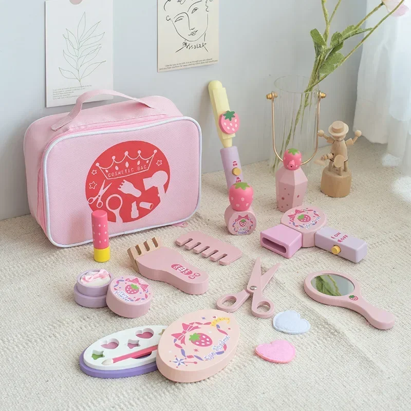 Children Toys Girls Pretend Play Kid Make Up Beautiful Makeup Set Hairdressing Simulation Wooden Toy For Girls Dressing Cosmetic