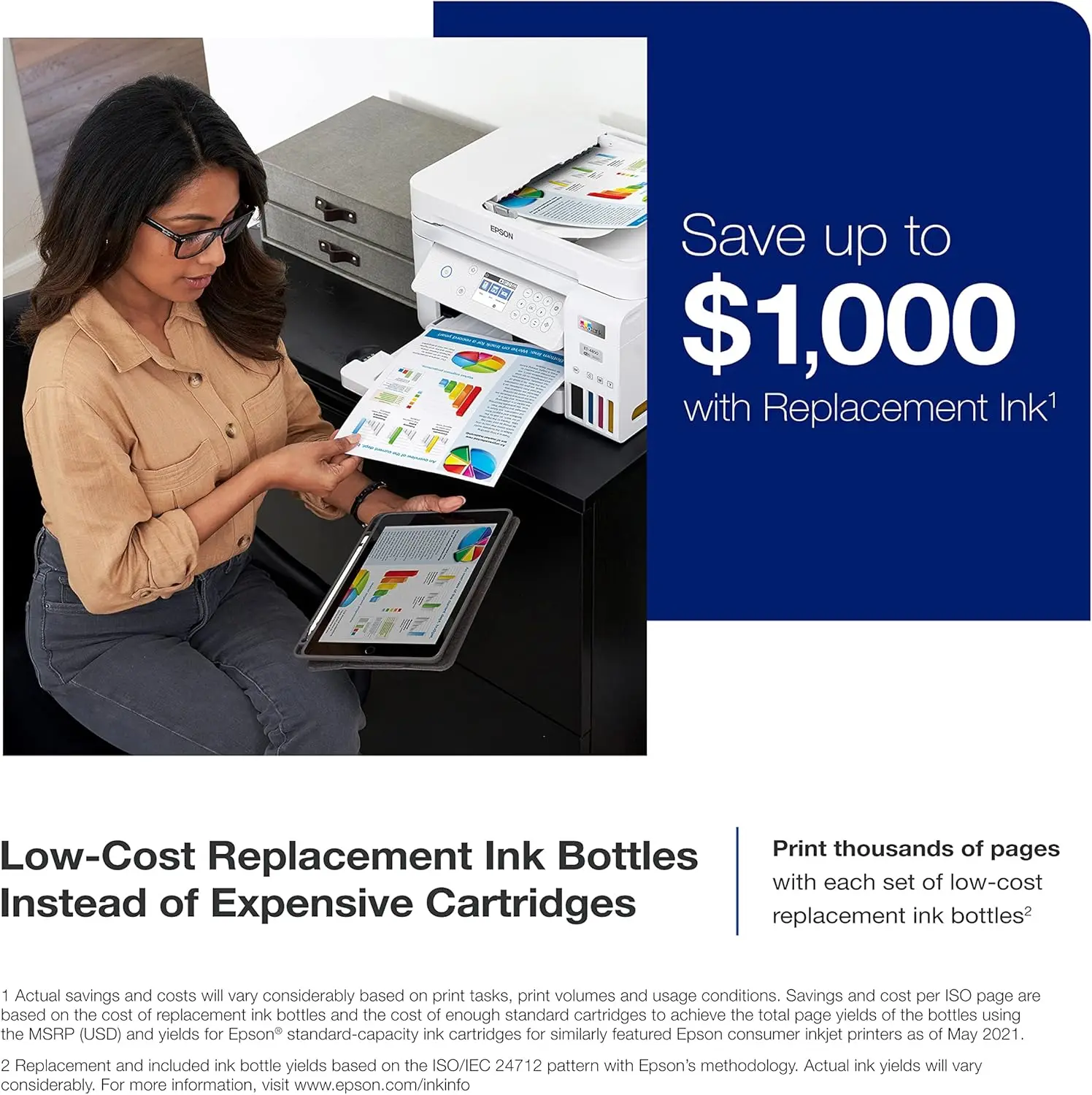 3850 Wireless Color All-in-One Cartridge-Free Supertank Printer with Scanner, Copier, ADF and Ethernet,White 3