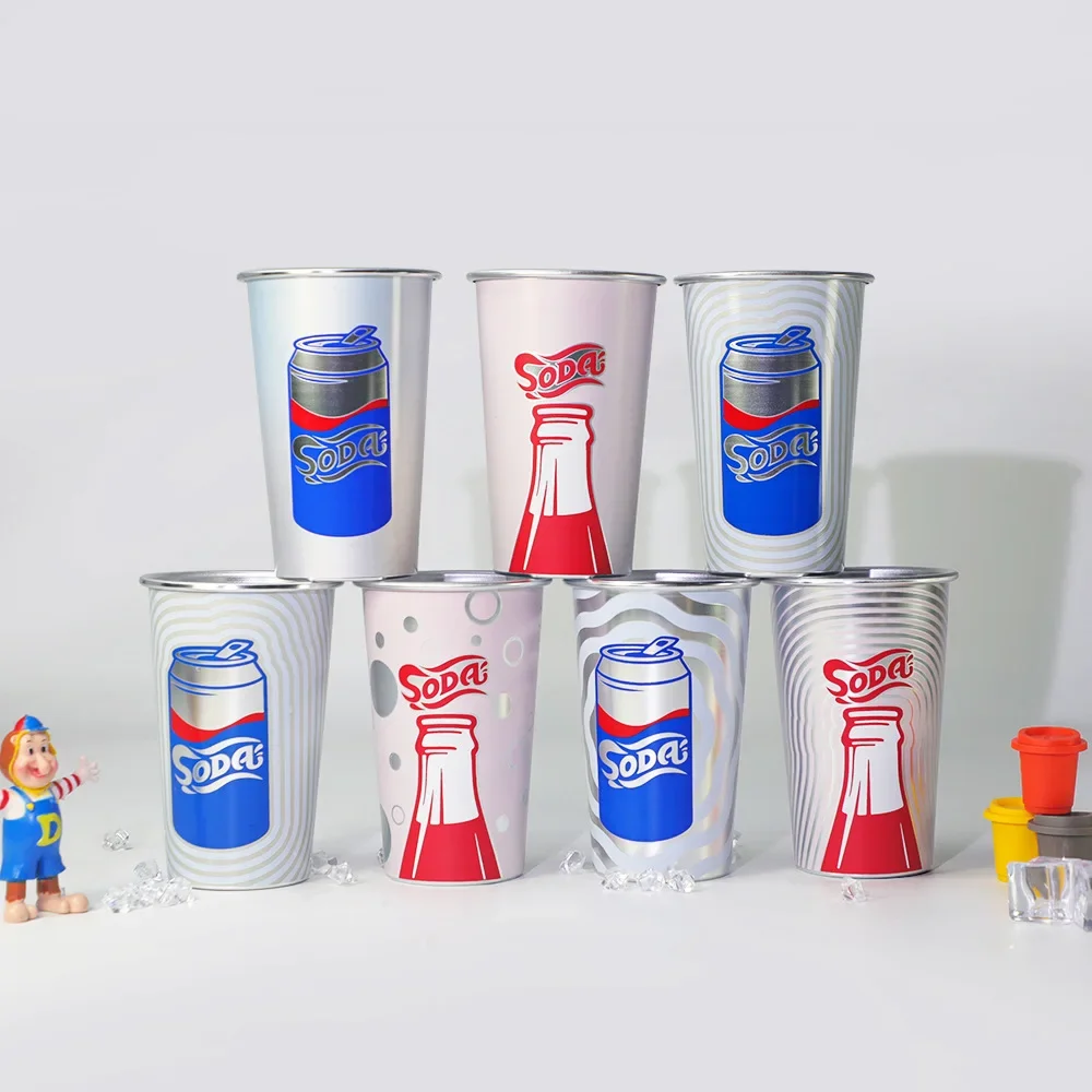 Creative pattern printed aluminum beer cup, Coca Cola Sprite soda, color changing aluminum cup when cold