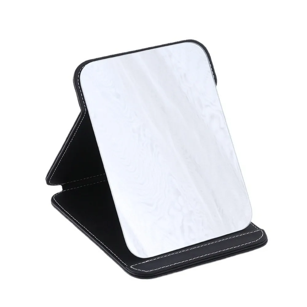 1PC Hand-Held Desktop Stand Mirror High Definition Folding PU Makeup Mirror Light Weight Vanity Cosmetic Tools