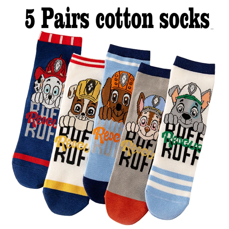 5pairs Kids Casual Cute Cartoon Paw Patrol Knit Socks Soft Comfortable Breathable Socks Boys Accessories