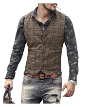 

2022NEW Mens suit vests men brown black waistcoat vest man plaid steampunk jacket striped tweed v-neck slim fit gilet wedding