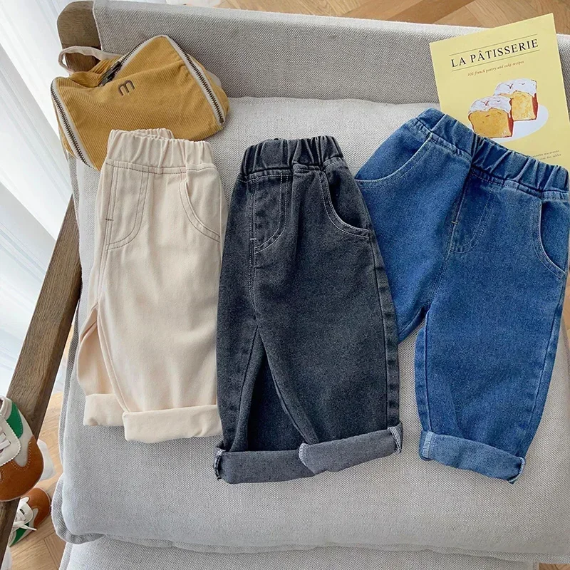 MILANCEL Baby Pants Solid Kids Jeans Casual  Boys Denim Pants Soft  Girls Fashion Trousers 2