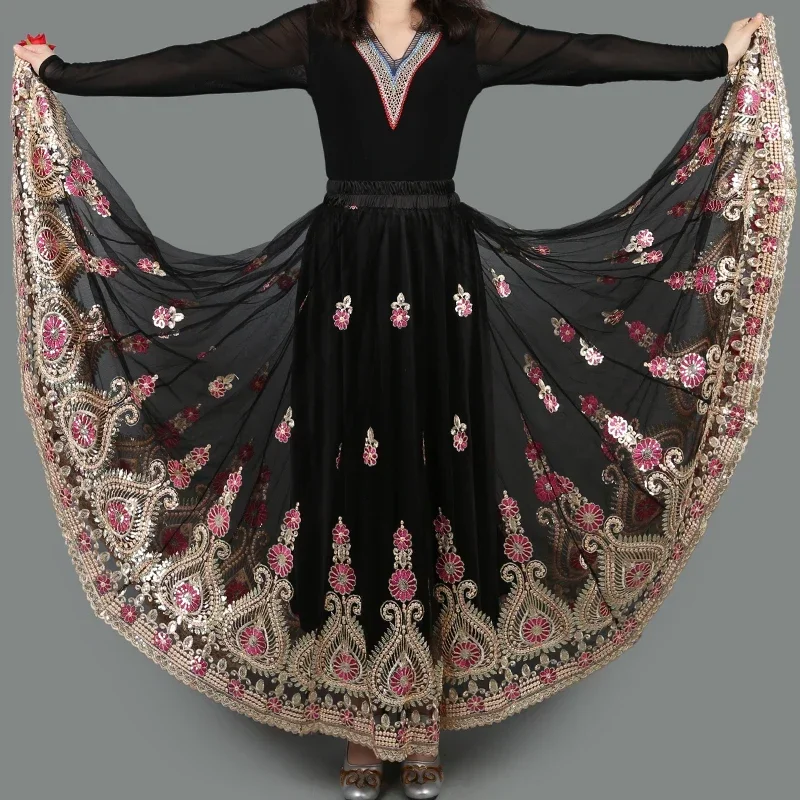 Chinese Traditional Costumes,Embroider Chinese Traditional Dance Skirt,For Women National Spanish Flamenco Skirts,Vintage Tibetan Dancewear Folk Outfit