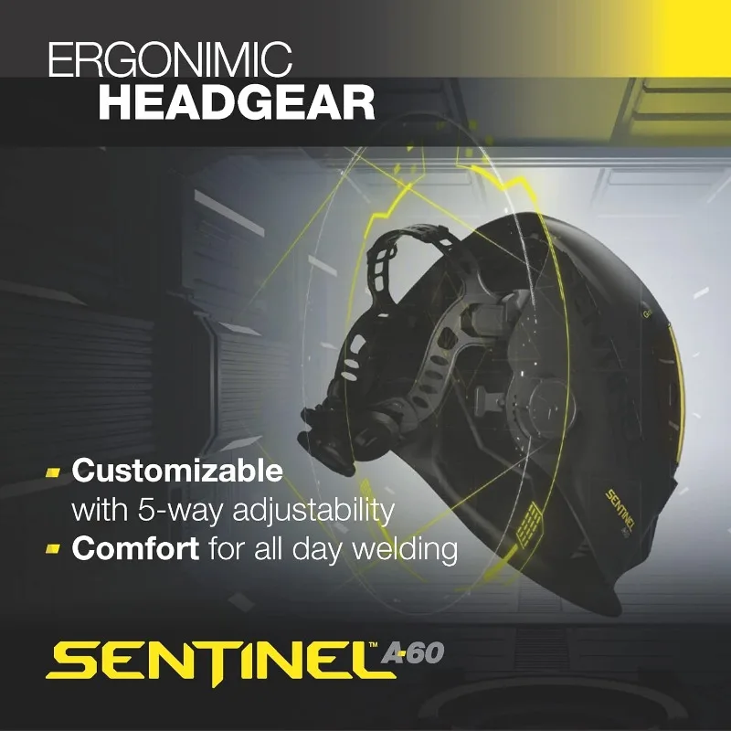 ESAB&reg; Sentinel&trade; A60 Welding Helmet, Black Low-Profile Design, High Impact Resistance Nylon, Large Viewing Area 4.65 in x 2.80 in