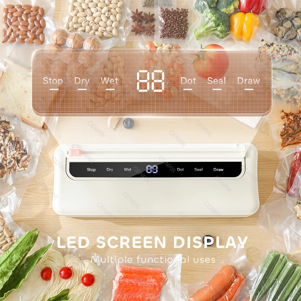 CENRR Electric Vacuum Packaging Machine Cutter Food Storage Seal Touch Button Dry/wet Food Package Sealer Kitchen Vacuum Sealer 1