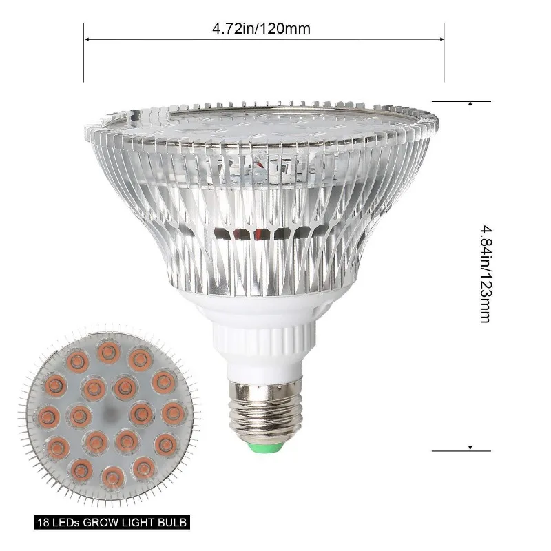 PAR38 Plant Growth Light 54W Yellow Full Spectrum 625nm / 660nm Indoor Seedling Succulent Fill Light Bubble 36W Grow Kit