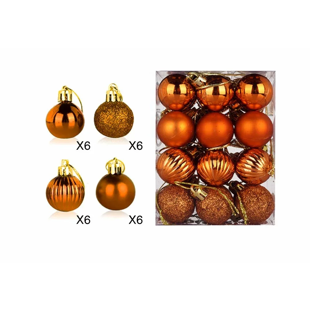 Adornos para árbol de Navidad, 3 cm/24 piezas, juego de bolas navideñas de plástico galvanizado, colgante decorativo para ventana de tienda, regalo para colgar en la pared