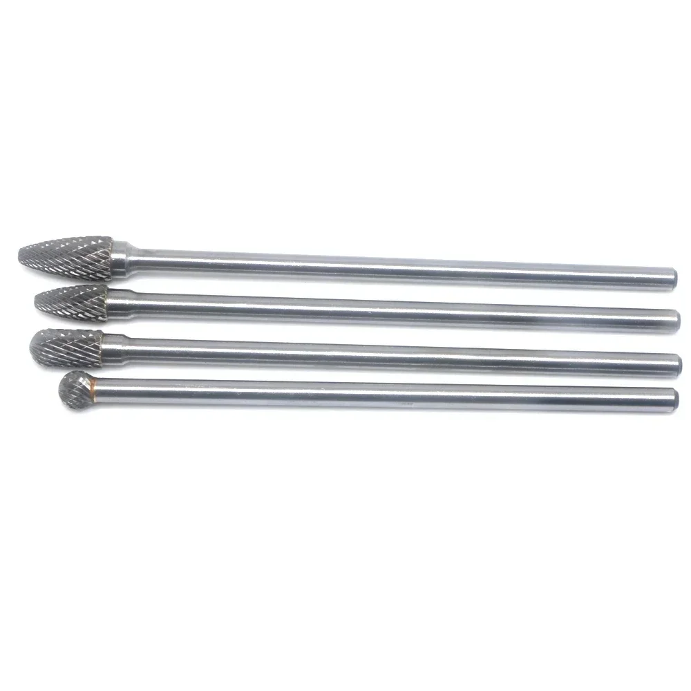 4pcs CDF 8/10mm 헤드 150mm 긴 더블 컷 카바이드 로터리 버 금속 가공용 6mm 섕크 연마 도구 전기 연삭
