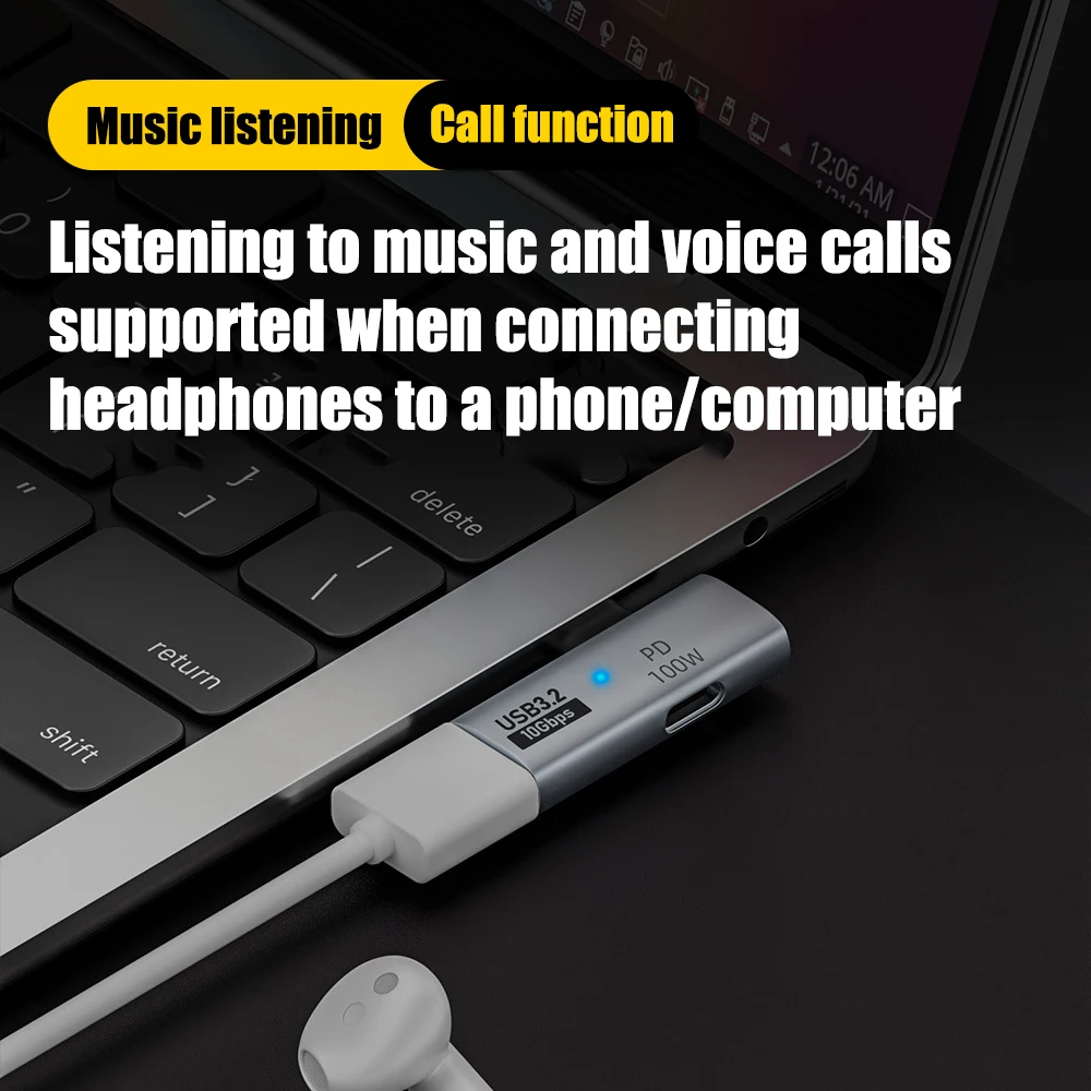 USB C Audio & Charging Adapter with PD100W Fast Charging Capability