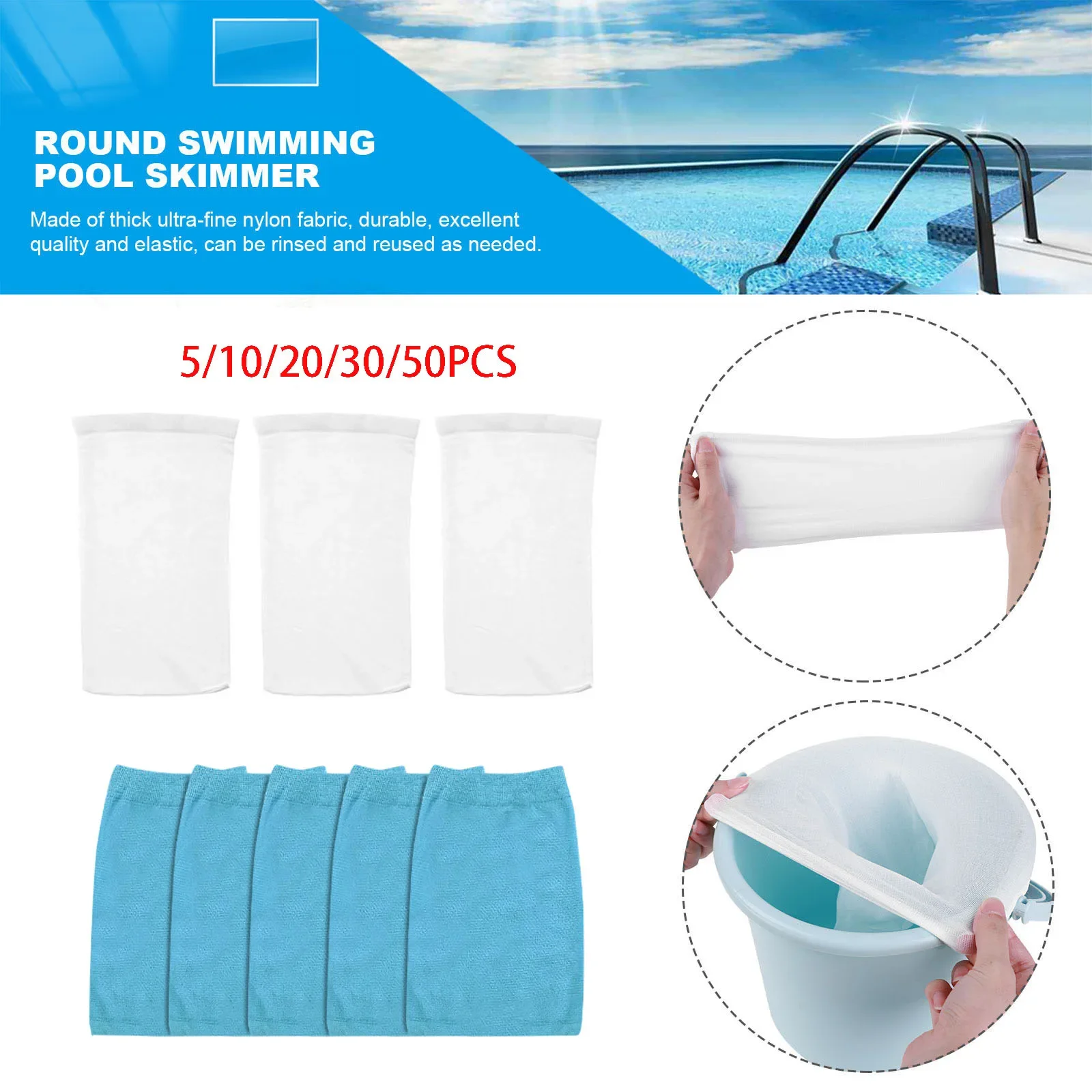 Filter Storage Pool Skimmer Socks Nylon Swimming Pool Filter Socks For Baskets Skimmers 5/10/20/30/50pcs