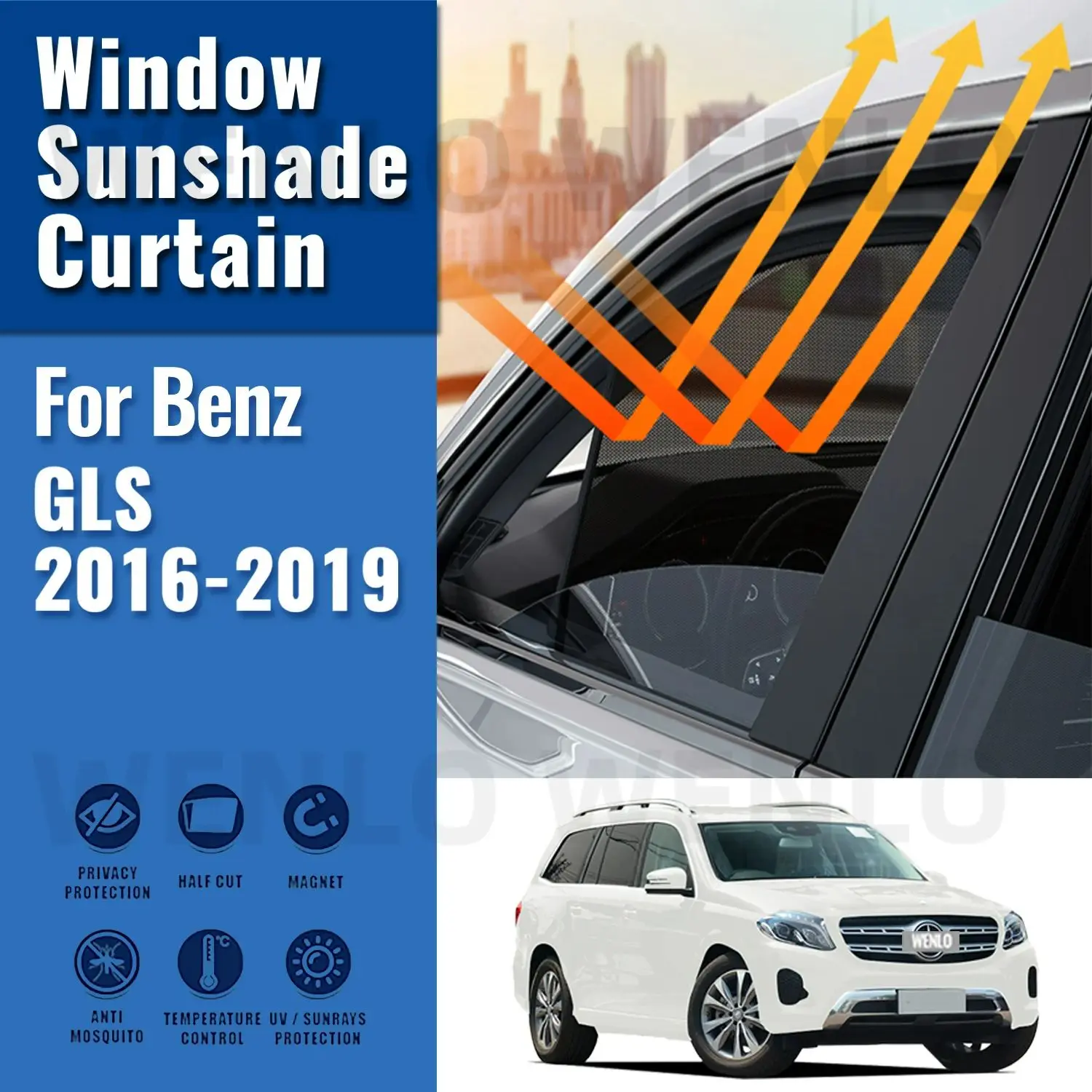 

For Mercedes Benz GLS GL X166 2016-2019 Car Sunshade Front Windshield Magnetic Mesh Curtain Rear Side Window Sun Visor Shade