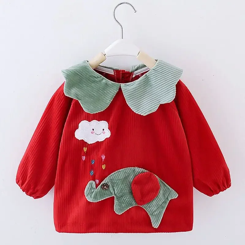 Children's Long Sleeve Crystal Velvet Apron Feeding Smock Boys Girls Eating Bibs Waterproof Dustproof Autumn Winter Baby Clothes