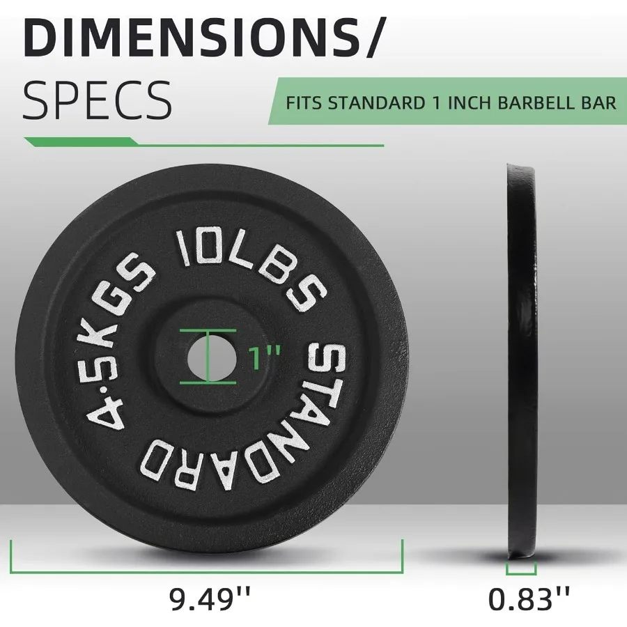 Cast Iron 1-Inch Standard Weight Plate for Strength Training & Weightlifting Home Gym,10lbs X 4