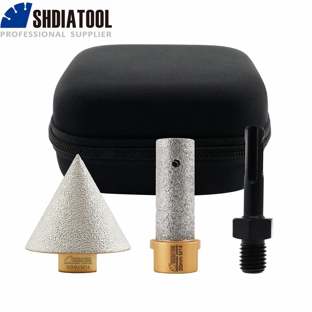 SHDIATOOL M14 3pcs Dry Diamond Finger Milling Chamfer Set Porcelain Tile Granite Marble Beveling Ceramic Oxford Cloth Kit Tools