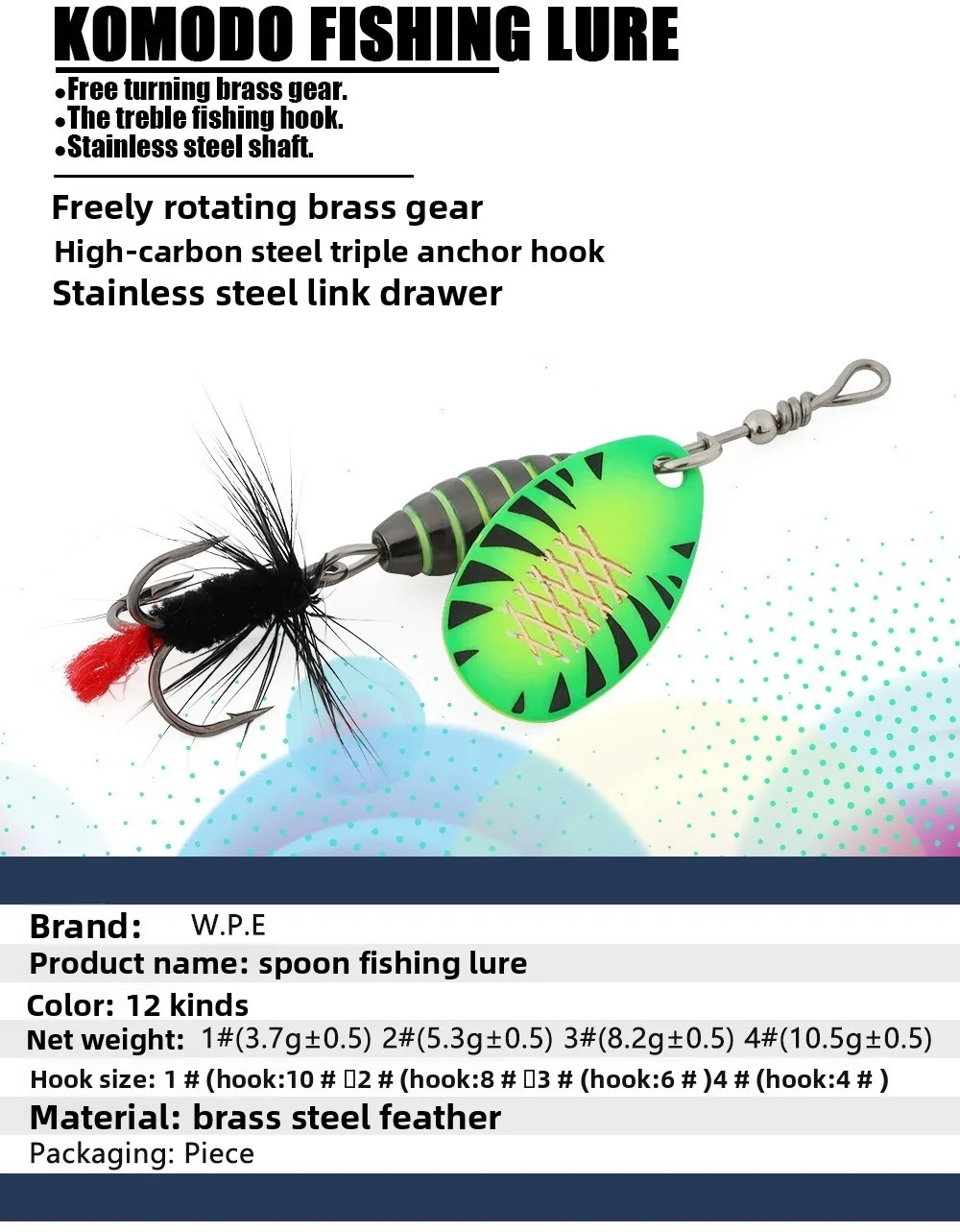 5,3 g Gewicht Spinner Köder Messing Material Köder Design Metall Löffel Köder Metall Konstruktion Feder Drillinge Angelgerät – Detail 2