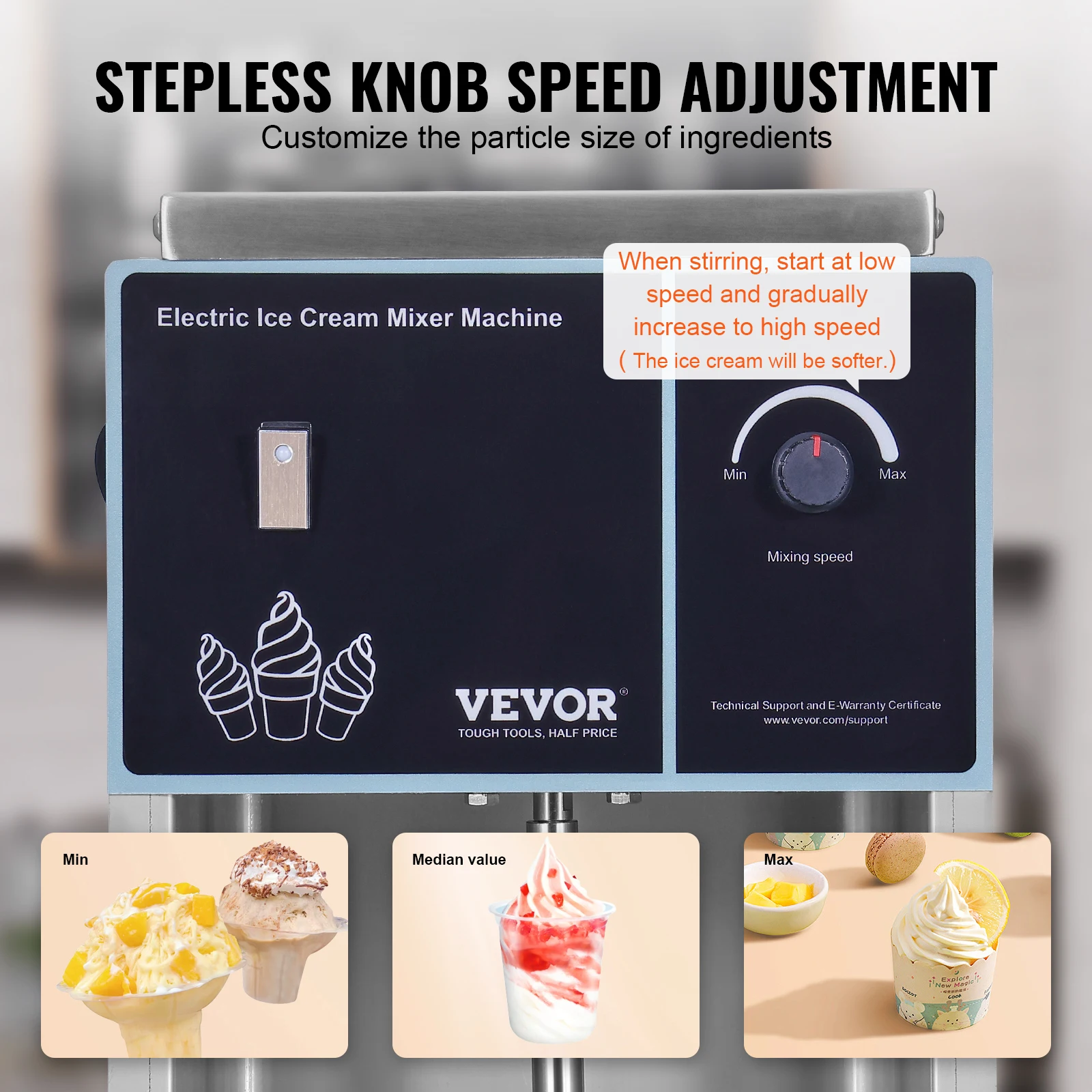 VEVOR Ice Cream Blender High-Speed Ice Cream Maker Mixer Stir Machine Stepless Speed Adjustment Stainless Steel Ice Cream Shaker 4