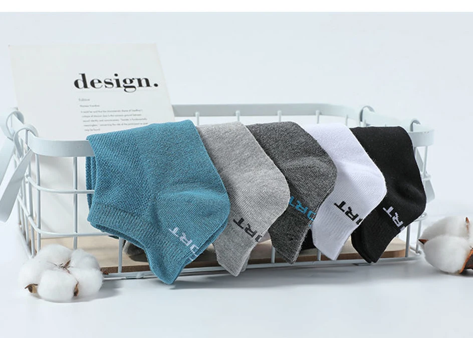 Mens Cotton Ankle Socks - 5 Pairs Breathable Low-Cut Casual Sports Socks