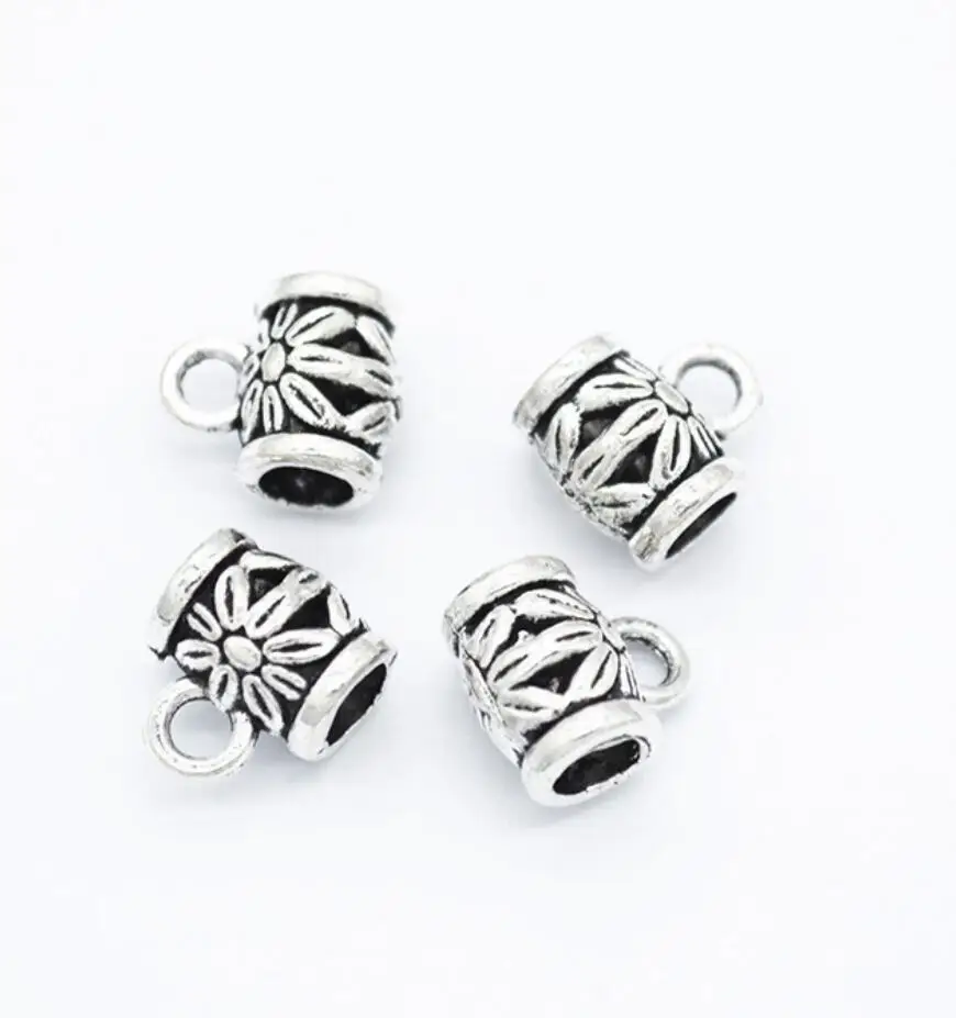 150pcs 10*9*6mm Bail Beads For Jewelry Making DIY Antique Silver Color Flower Beads Bails Charms F0192