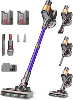 Cordless Stick Vacuum Cleaner, 600W 50KPA, 2 Batteries, 120 Min Runtime, Self-Standing, Tangle-Free Brush, LED Display, for Hard 1