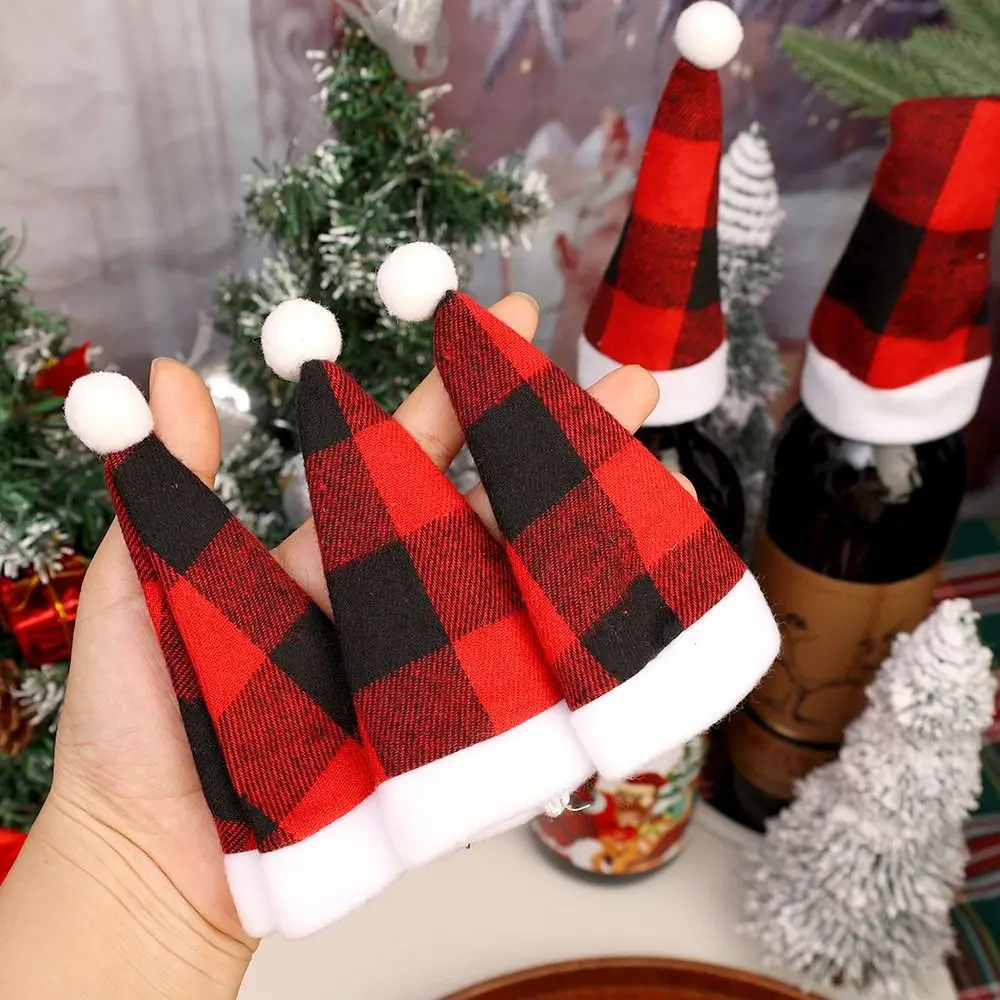 10Pcs Santa Hats Wine Bottle Covers Christmas Table Decoration Xmas Party Cutlery Storage Bags Mini Home Atmosphere