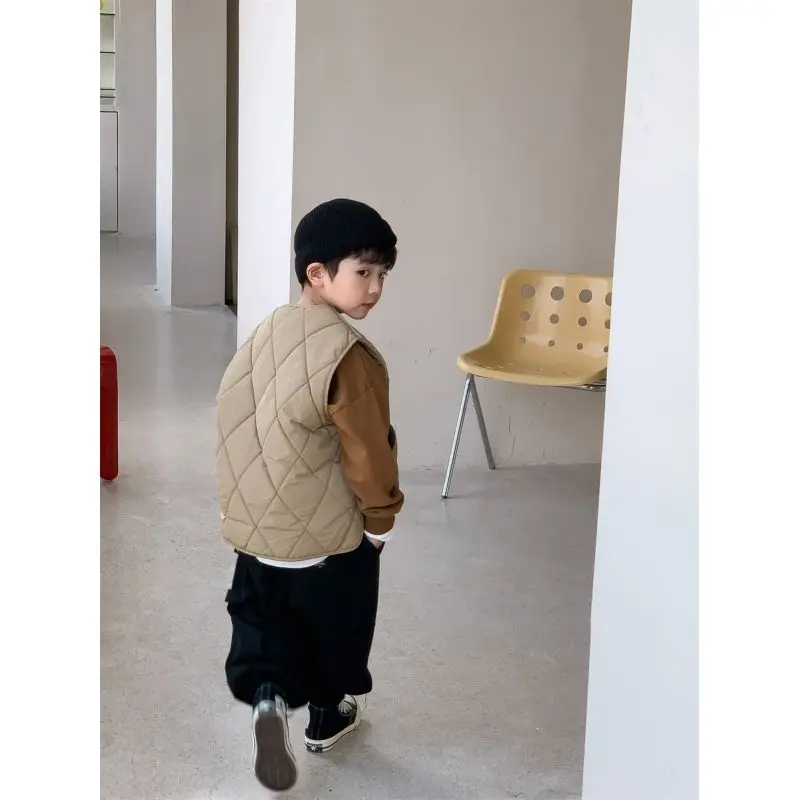 Boys' Autumn Winter New Fashion Round Neck Vest Casual Western Style Versatile Y2K Kids Children's Clothing Outerwear Coats Tops