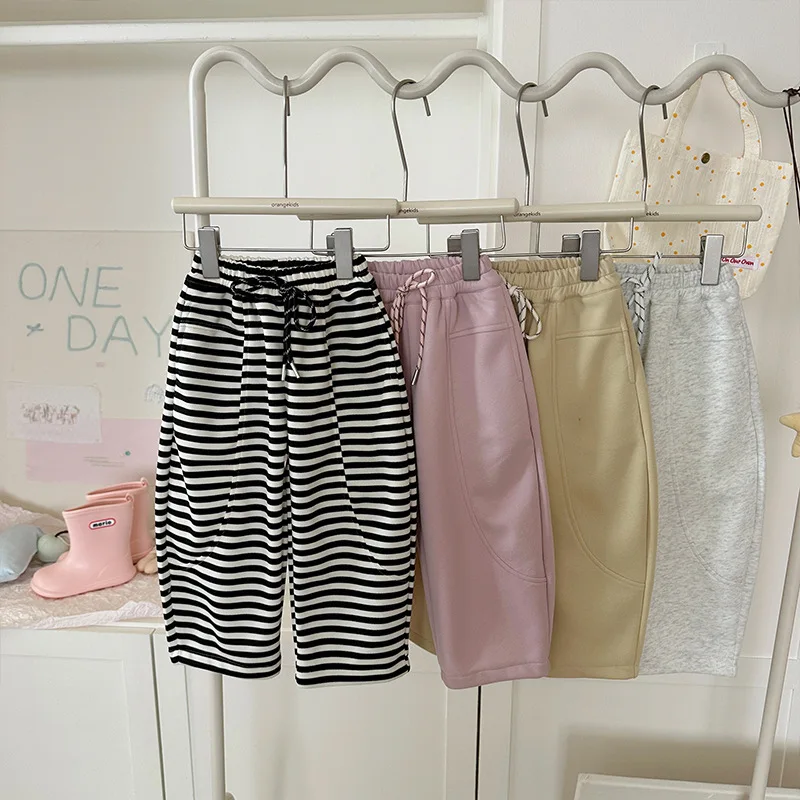 Spring Toddler Girl Sweatpant Cotton Stripe Loose Drastring Infant Baby Girl Track Pant Versatile Candy Color Kid Pant