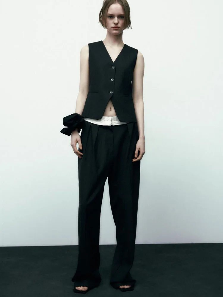 

high quality2023 summer fashion new high waist neutral wind color contrast stitching design trousers women's clothing