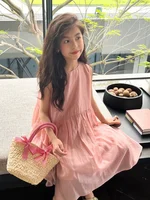 Nouvelle mode fille robe d'été bébé classique a-ligne robe enfant décontracté soyeux sans manches longue robe enfant en bas âge fille robes taille 4-14Y 4